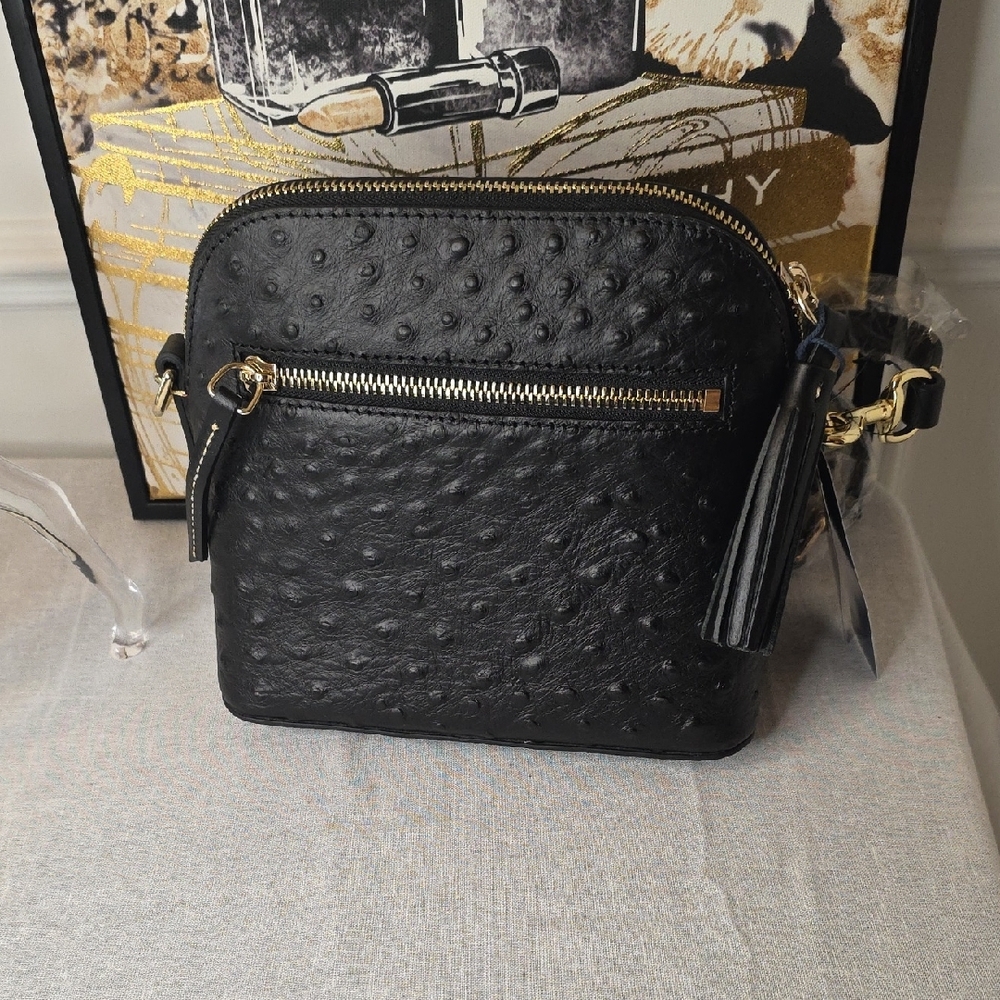 Dooney & Bourke Ostrich Embossed Leather Domed Crossbody Bag - Picture 4 of 9